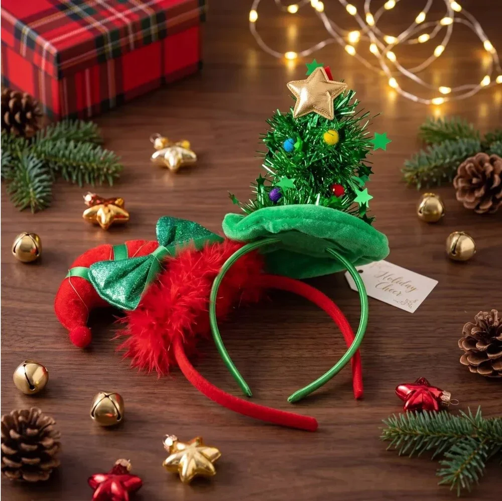2 Pack Christmas LED Light Up Headbands Tree Elf Hat Holiday Party Costume